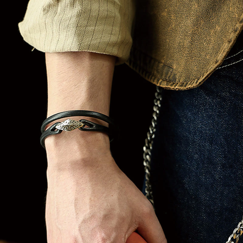 Buddha Stones 925 Sterling Silber Leder Mehrreihiges Schutzarmband