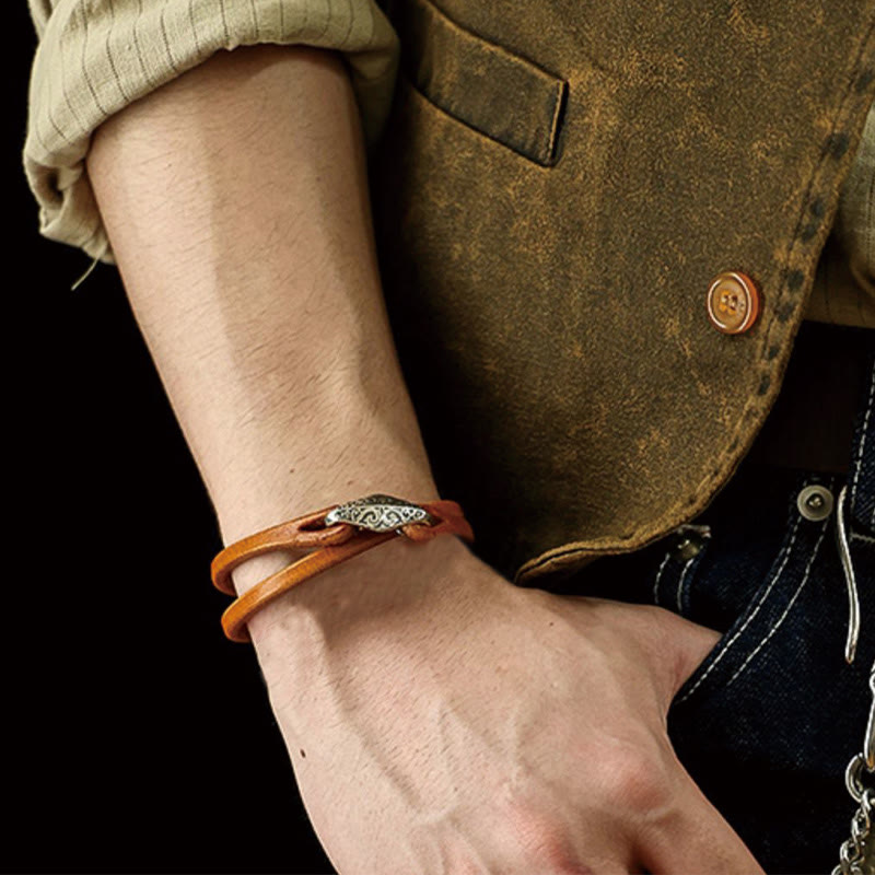 Buddha Stones 925 Sterling Silber Leder Mehrreihiges Schutzarmband