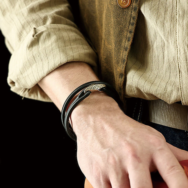 Buddha Stones 925 Sterling Silber Leder Mehrreihiges Schutzarmband