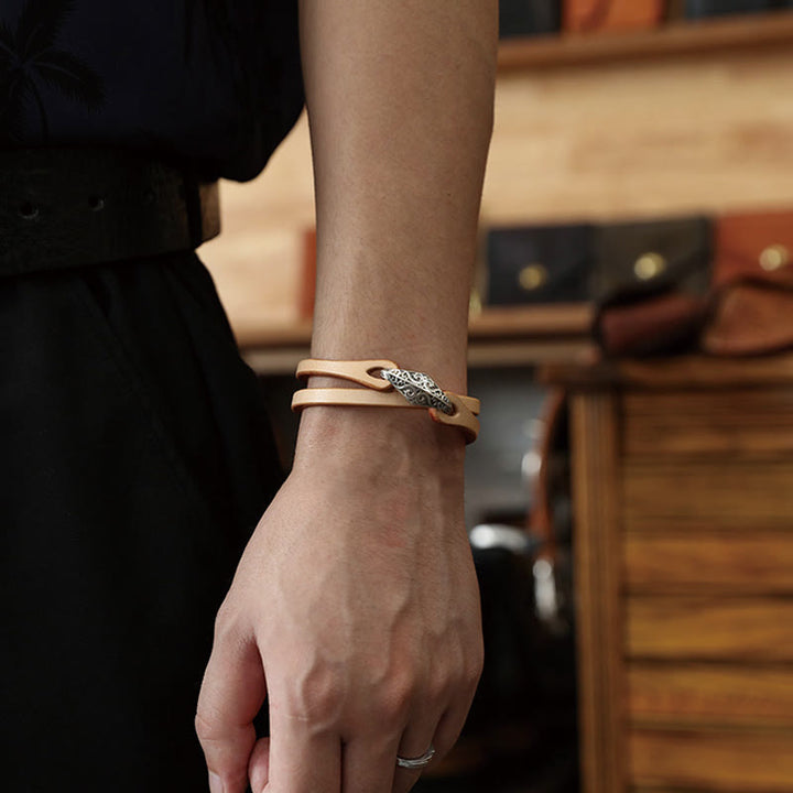 Buddha Stones 925 Sterling Silber Leder Mehrreihiges Schutzarmband