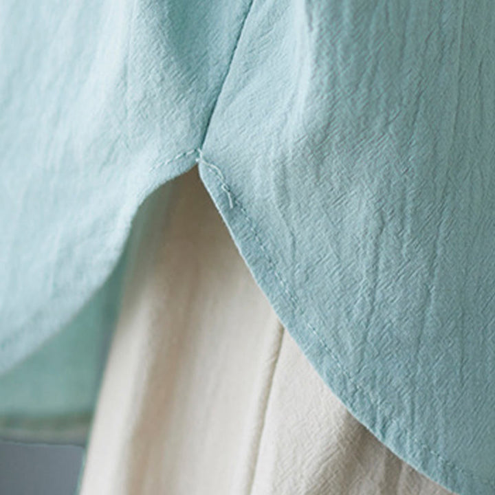 Buddha Stones Damen-Hemd aus Baumwollleinen, einfarbig, Fledermausärmel-Design, Halbarm - image 8