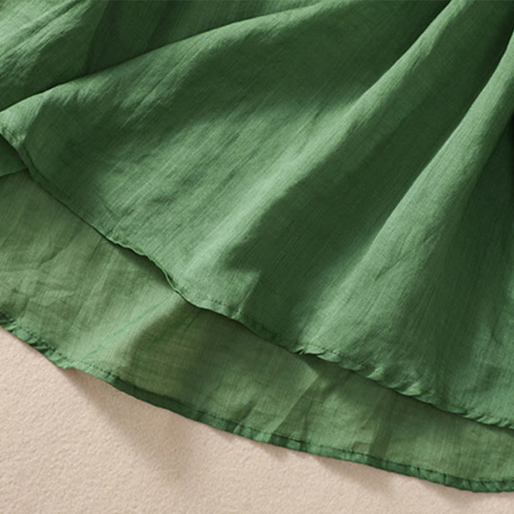 Buddha Stones Damen-Hemd aus Baumwollleinen mit Rundhalsausschnitt und Hohldesign, halblange Ärmel