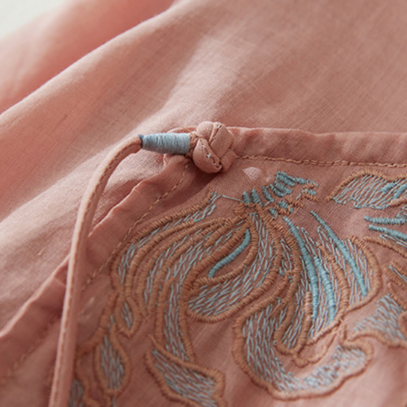 Lässiges Damen-Hemd aus Baumwolle und Leinen mit Buddha Stones -Stickerei und Pflanzen-Design - image 5