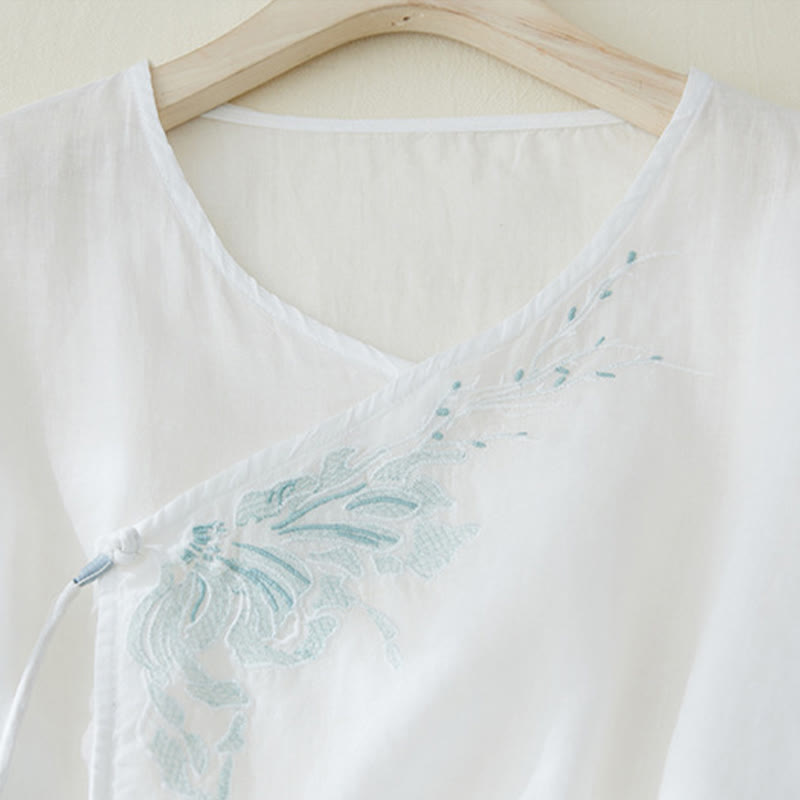 Lässiges Damen-Hemd aus Baumwolle und Leinen mit Buddha Stones -Stickerei und Pflanzen-Design - image 10