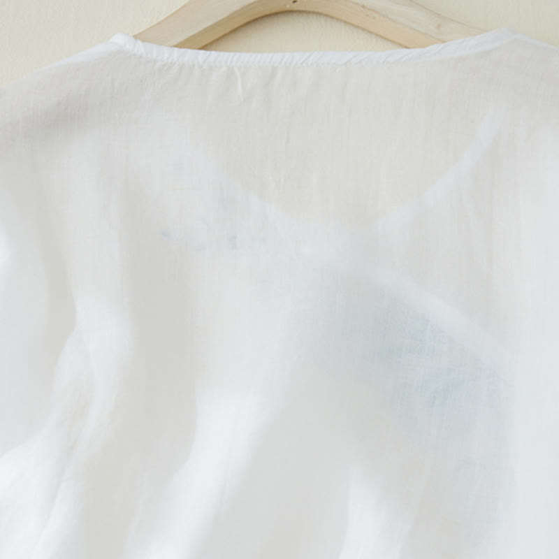 Lässiges Damen-Hemd aus Baumwolle und Leinen mit Buddha Stones -Stickerei und Pflanzen-Design - image 11