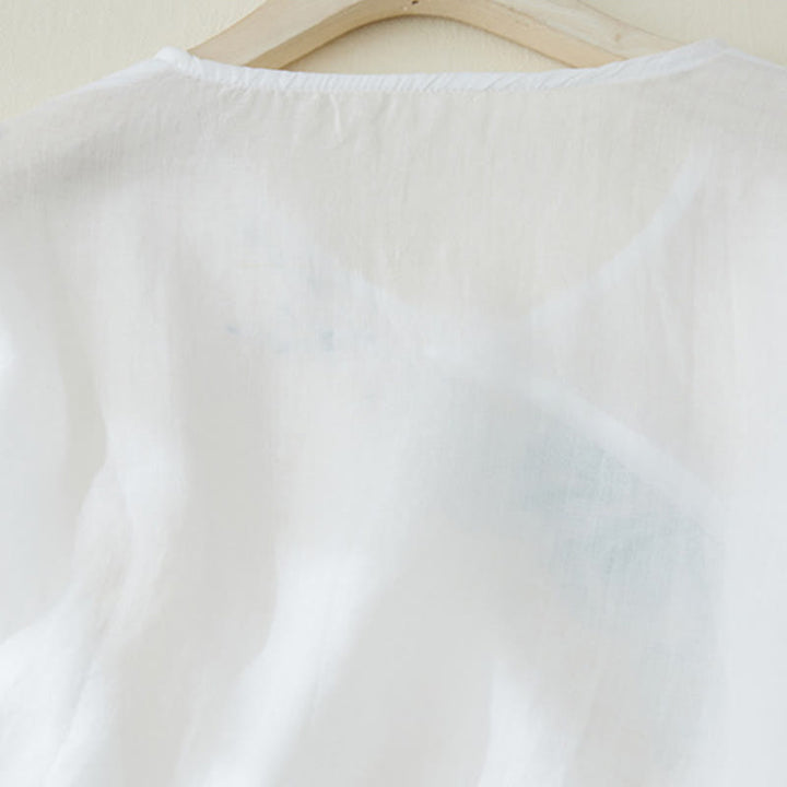 Lässiges Damen-Hemd aus Baumwolle und Leinen mit Buddha Stones -Stickerei und Pflanzen-Design - image 11