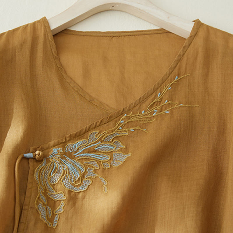 Lässiges Damen-Hemd aus Baumwolle und Leinen mit Buddha Stones -Stickerei und Pflanzen-Design - image 16