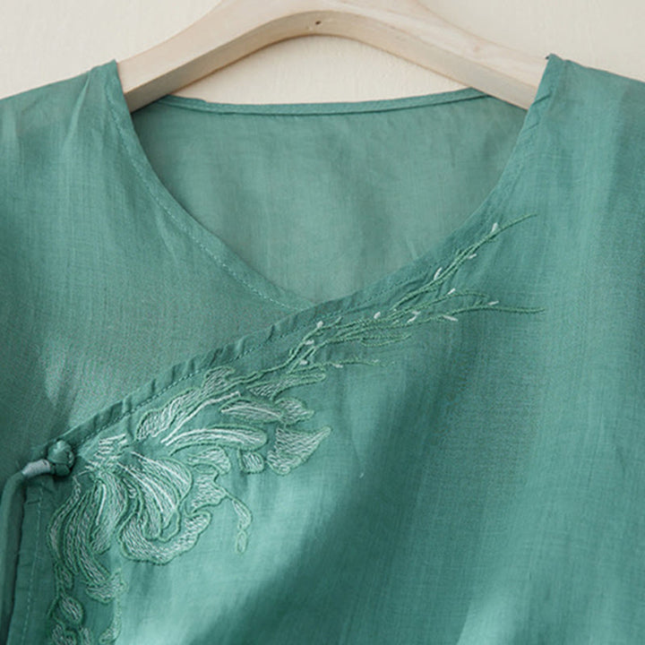 Lässiges Damen-Hemd aus Baumwolle und Leinen mit Buddha Stones -Stickerei und Pflanzen-Design - image 23