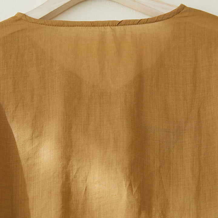 Lässiges Damen-Hemd aus Baumwolle und Leinen mit Buddha Stones -Stickerei und Pflanzen-Design - image 17