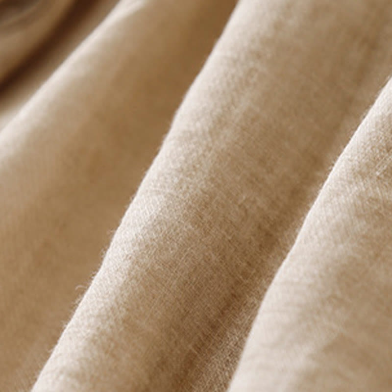 Lässiges Damen-Baumwollleinenhemd mit Stehkragen und Pflanzenstickerei mit Buddha Stones