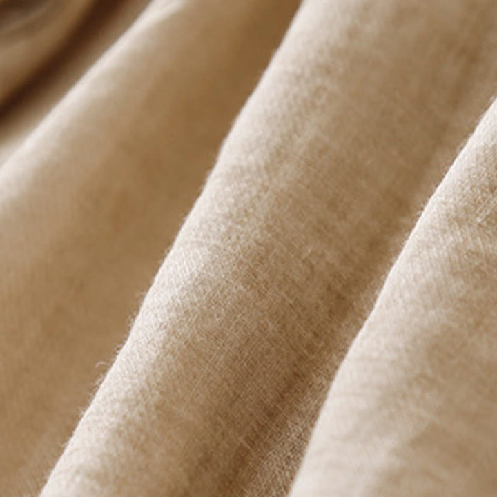 Lässiges Damen-Baumwollleinenhemd mit Stehkragen und Pflanzenstickerei mit Buddha Stones