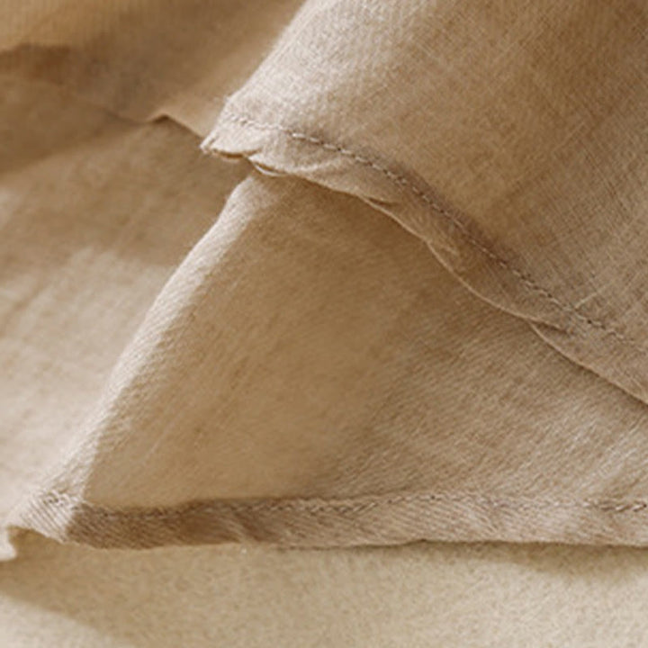 Lässiges Damen-Baumwollleinenhemd mit Stehkragen und Pflanzenstickerei mit Buddha Stones