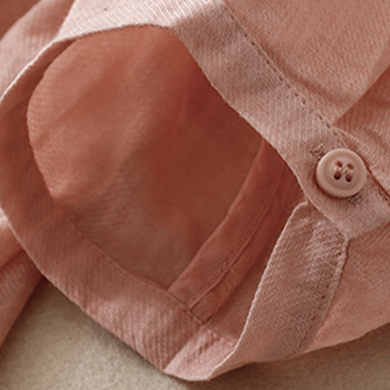 Lässiges Damen-Baumwollleinenhemd mit Stehkragen und Pflanzenstickerei mit Buddha Stones