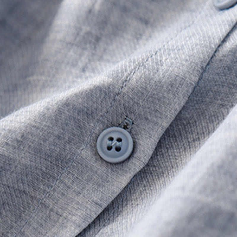 Lässiges Damen-Baumwollleinenhemd mit Stehkragen und Pflanzenstickerei mit Buddha Stones