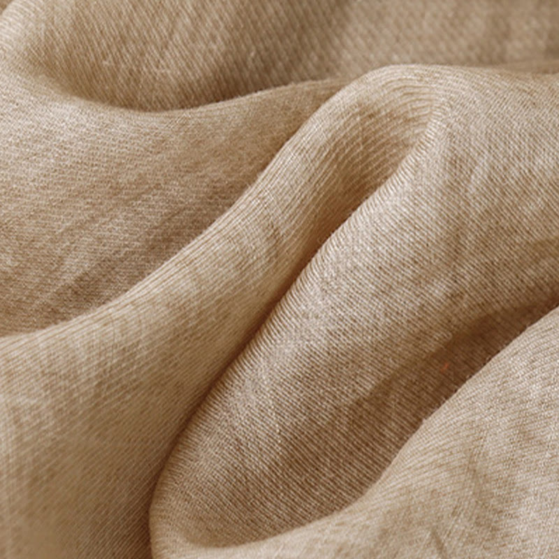 Lässiges Damen-Baumwollleinenhemd mit Stehkragen und Pflanzenstickerei mit Buddha Stones