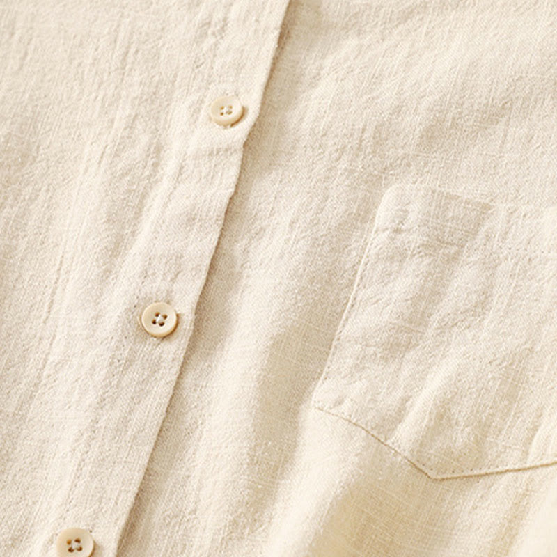 Buddha Stones Lässiges Damen-Hemd mit lockerem Stehkragen und langen Ärmeln, einfarbig, aus Baumwolle und Leinen - image 8