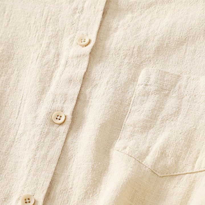 Buddha Stones Lässiges Damen-Hemd mit lockerem Stehkragen und langen Ärmeln, einfarbig, aus Baumwolle und Leinen - image 8