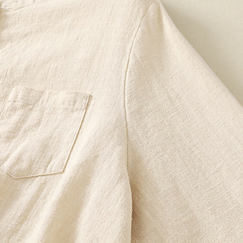 Buddha Stones Lässiges Damen-Hemd mit lockerem Stehkragen und langen Ärmeln, einfarbig, aus Baumwolle und Leinen - image 10