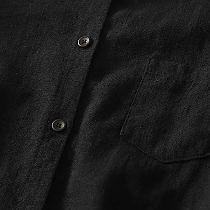 Buddha Stones Lässiges Damen-Hemd mit lockerem Stehkragen und langen Ärmeln, einfarbig, aus Baumwolle und Leinen - image 15