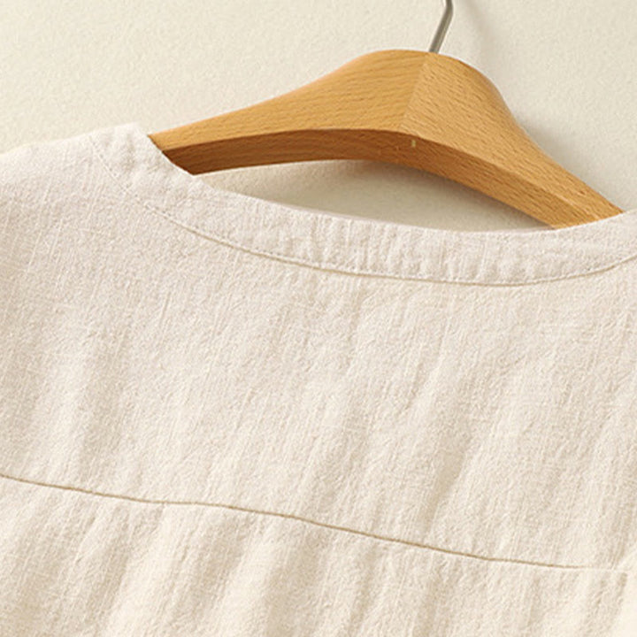 Buddha Stones Lässiges Damen-Hemd mit lockerem Stehkragen und langen Ärmeln, einfarbig, aus Baumwolle und Leinen - image 7