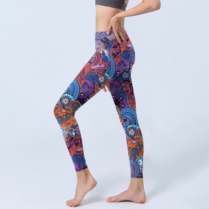 Buddha Stones Bunte Blumen Curly Grass Print Gym Leggings Damen Yogahose - image 3