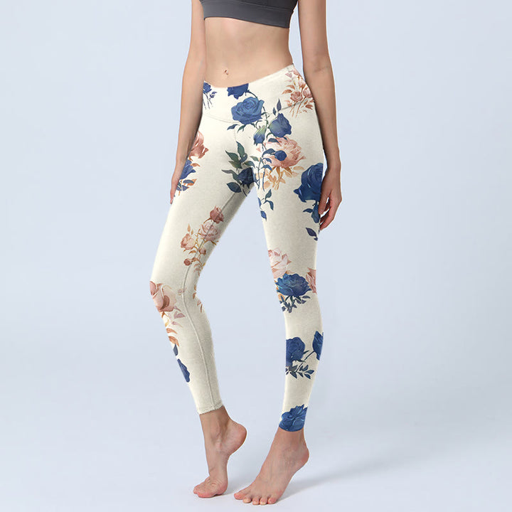 Buddha Stones Rot Blau Rosenblatt Print Gym Leggings Damen Yogahose - Maisseide - US18, UK/AU22,EU50 (4XL) - image 1