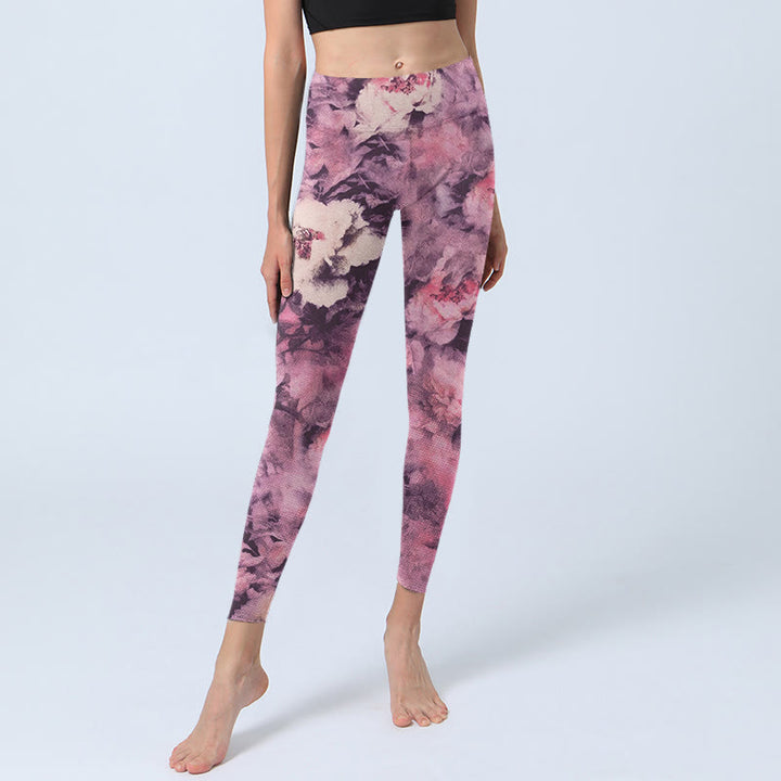 Buddha Stones Lila Pfingstrose Blumen Druck Gym Leggings Damen Yoga Hose - image 6