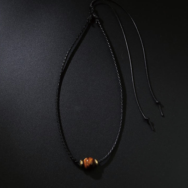 Buddha Stones Natürliche Tigerauge Perlen Schutz Wachs Seil Halskette Anhänger