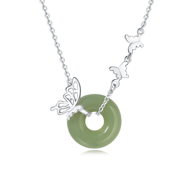 Buddha Stones 925 Sterling Silber Natürliche Hetian Jade Friedensschnalle Schmetterling Glück Wohlstand Armband Halskette Anhänger - image 5