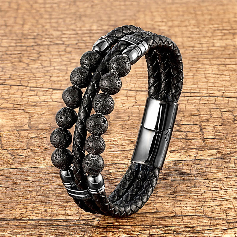 Buddha Stones Tigerauge Hämatit Lavastein Schwarzer Onyx Lazurit Perlen Schutz Stärke Lederarmband