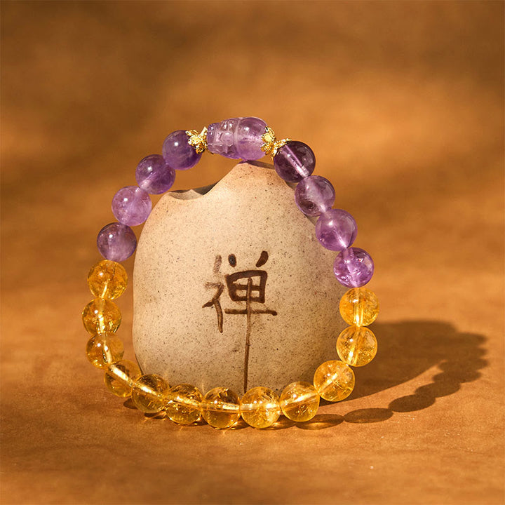 Buddha Stones Citrin Amethyst Pixiu Wohlstandsarmband