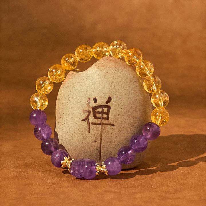 Buddha Stones Citrin Amethyst Pixiu Wohlstandsarmband