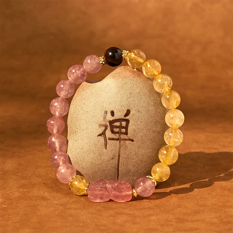 Buddha Stones Erdbeerquarz Pixiu Rutilquarz Perlen Heilung Armband
