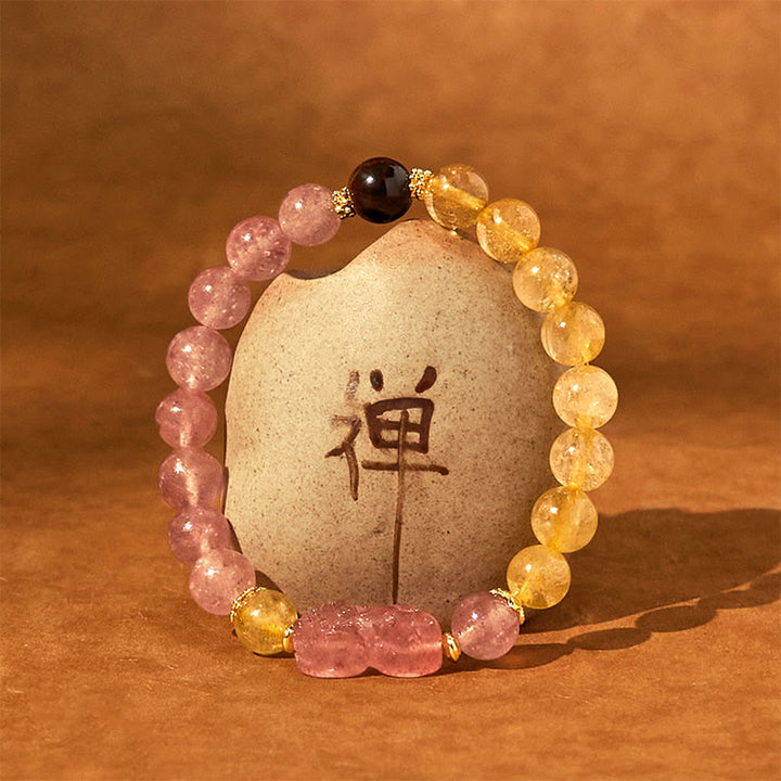 Buddha Stones Erdbeerquarz Pixiu Rutilquarz Perlen Heilung Armband