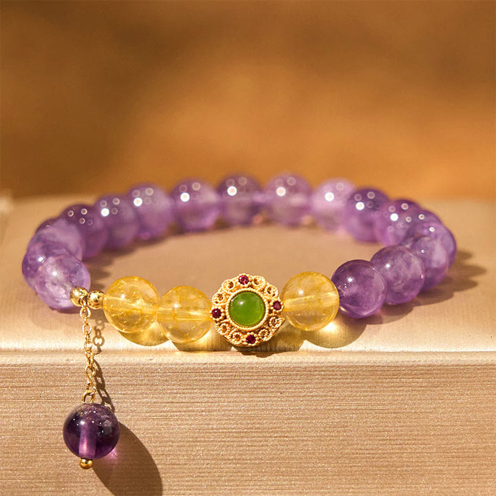 Buddha Stones Natürliches Amethyst-Meditations-Balance-Armband