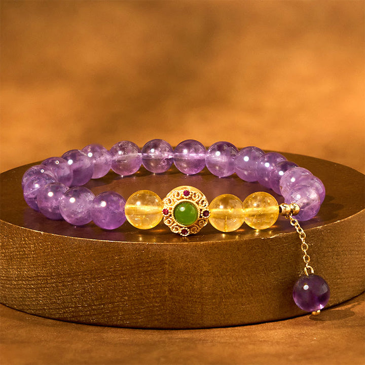 Buddha Stones Natürliches Amethyst-Meditations-Balance-Armband