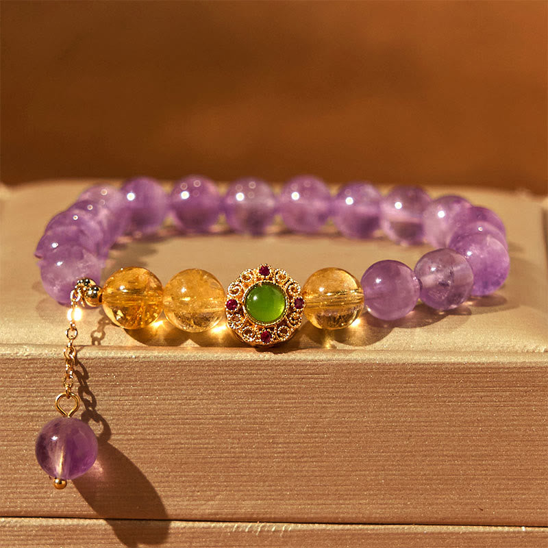 Buddha Stones Natürliches Amethyst-Meditations-Balance-Armband