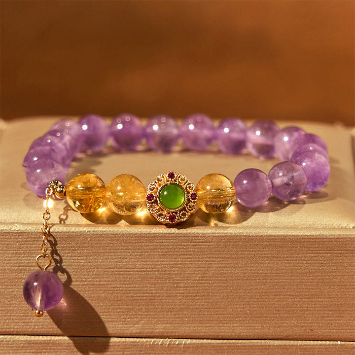 Buddha Stones Natürliches Amethyst-Meditations-Balance-Armband