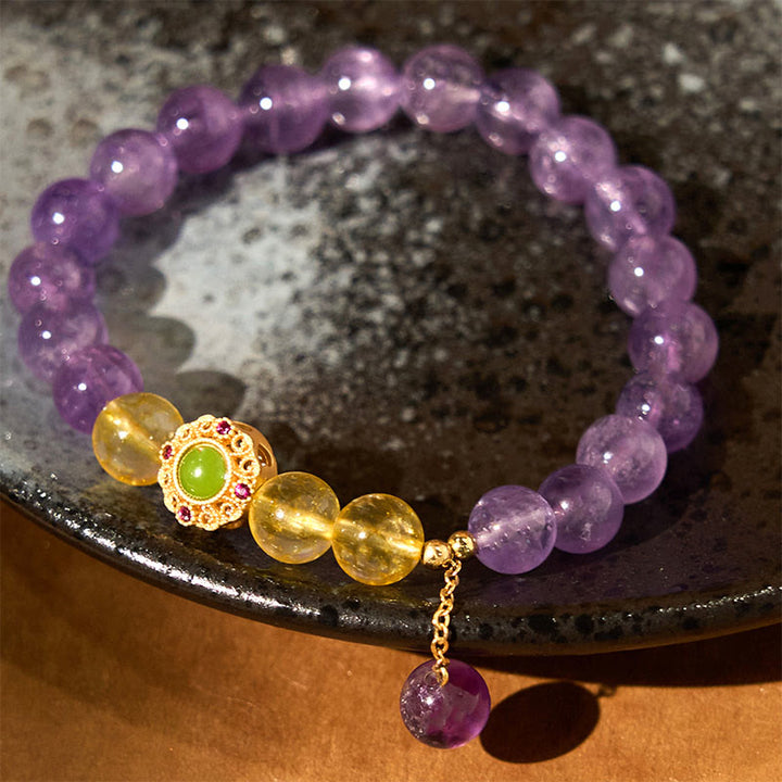 Buddha Stones Natürliches Amethyst-Meditations-Balance-Armband