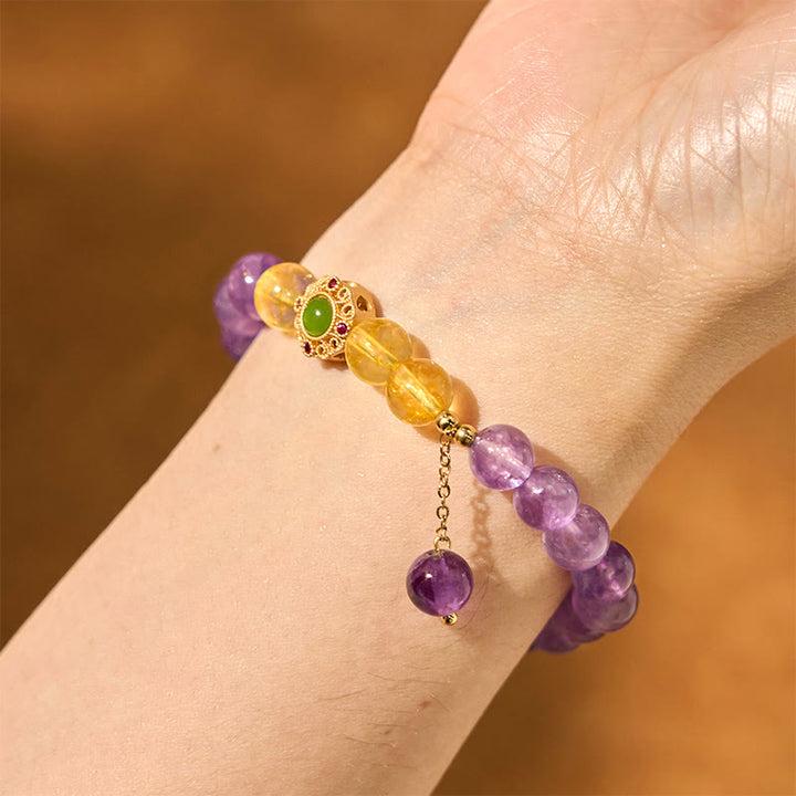 Buddha Stones Natürliches Amethyst-Meditations-Balance-Armband