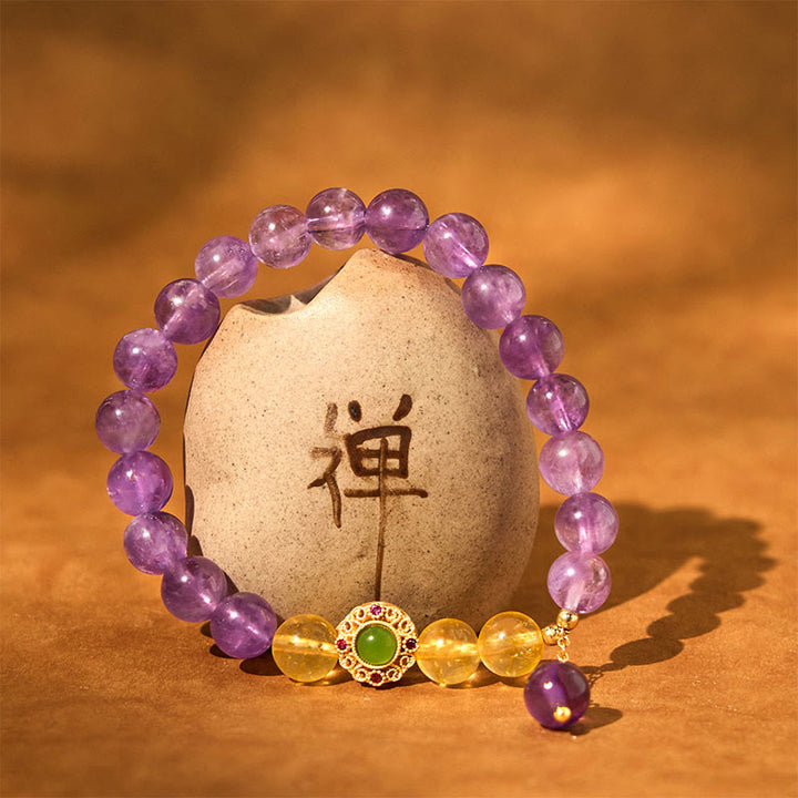 Buddha Stones Natürliches Amethyst-Meditations-Balance-Armband
