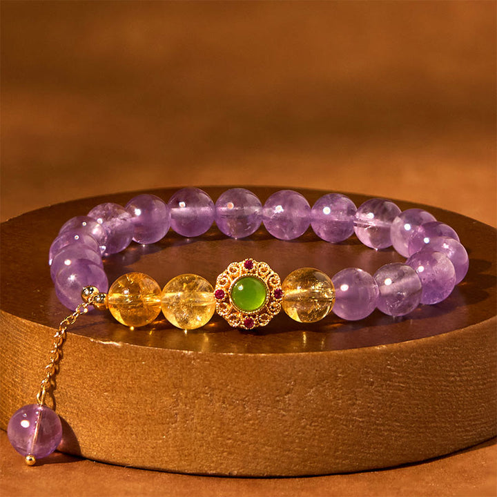 Buddha Stones Natürliches Amethyst-Meditations-Balance-Armband
