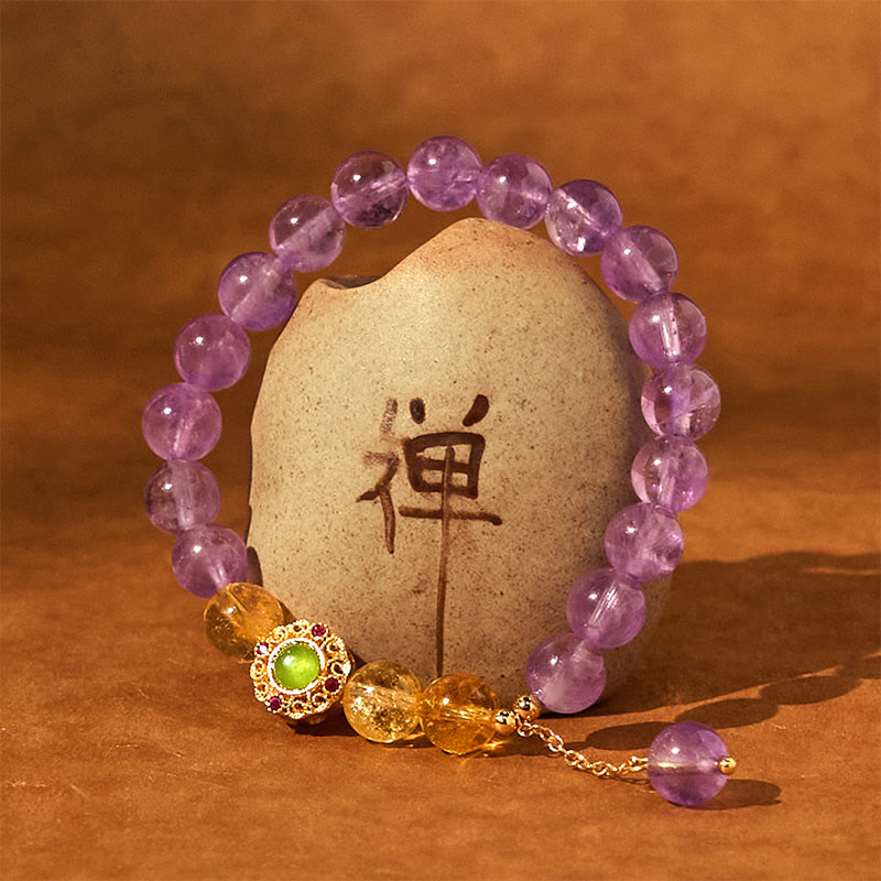 Buddha Stones Natürliches Amethyst-Meditations-Balance-Armband