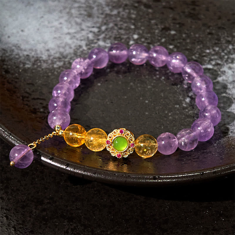 Buddha Stones Natürliches Amethyst-Meditations-Balance-Armband