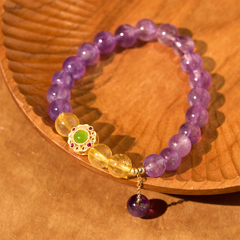 Buddha Stones Natürliches Amethyst-Meditations-Balance-Armband