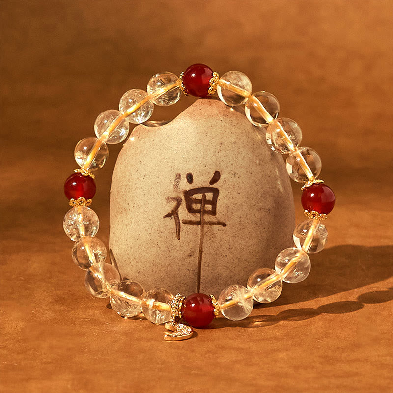 Buddha Stones Citrin Rot Achat Mond Wohlstandsarmband