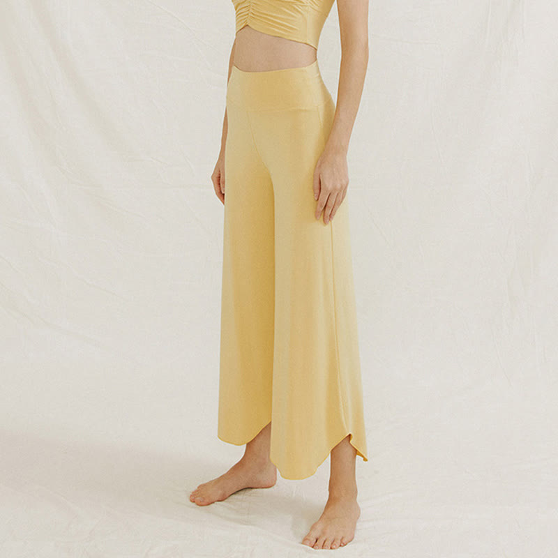 Buddha Stones Lässige, einfarbige, lockere, unregelmäßige, geometrische Saumhose für Damen Leica mit weitem Bein - image 8