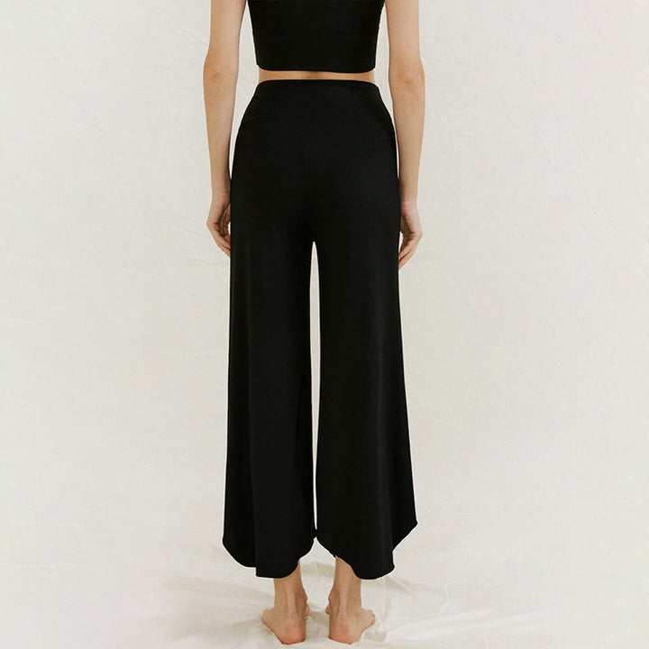 Buddha Stones Lässige, einfarbige, lockere, unregelmäßige, geometrische Saumhose für Damen Leica mit weitem Bein - image 24