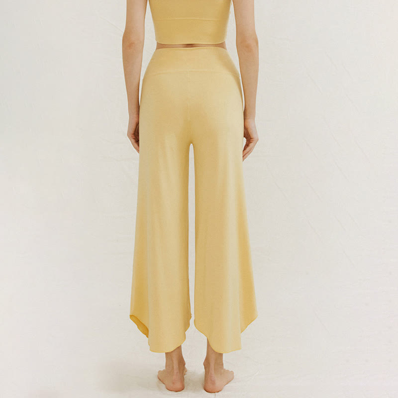 Buddha Stones Lässige, einfarbige, lockere, unregelmäßige, geometrische Saumhose für Damen Leica mit weitem Bein - image 6