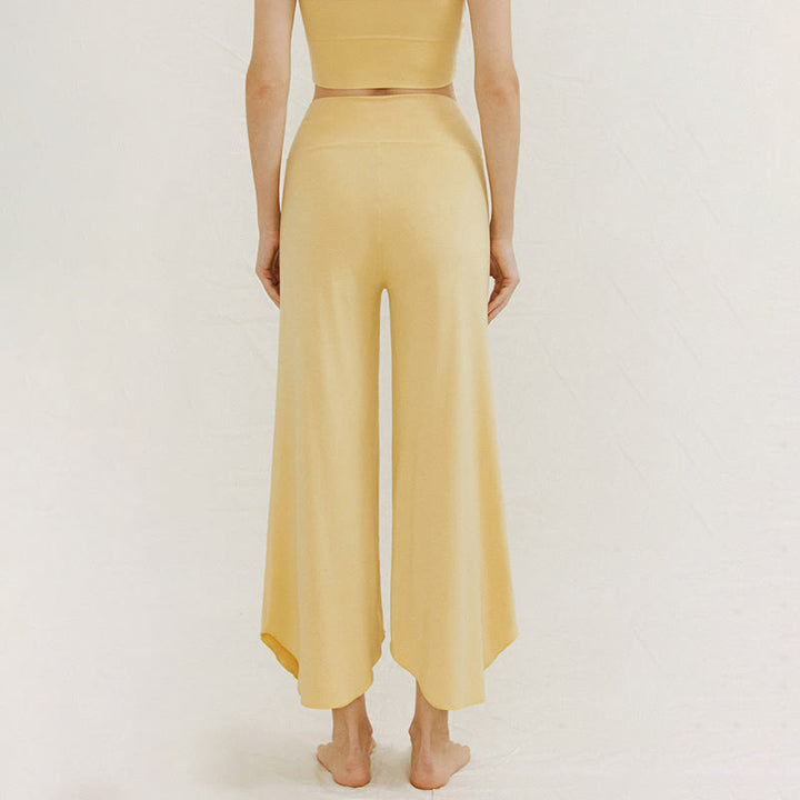 Buddha Stones Lässige, einfarbige, lockere, unregelmäßige, geometrische Saumhose für Damen Leica mit weitem Bein - image 6